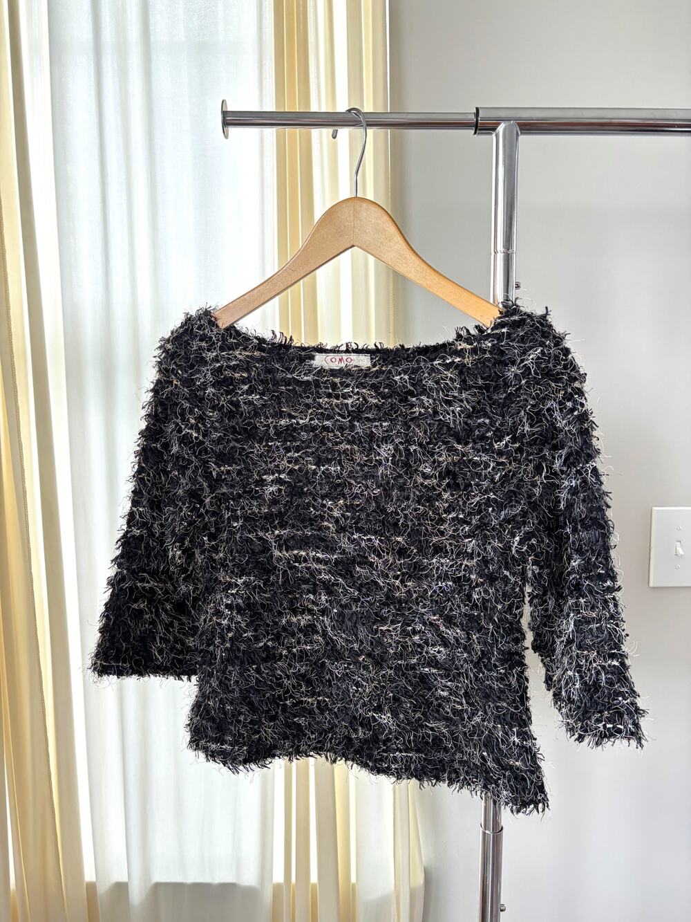 Vintage COMO Sweater Medium Eyelash Fuzzy Boat Neck 90s Whimsygoth Indie Grunge